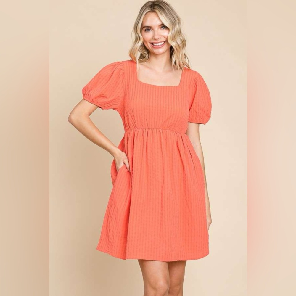 Culture Code Textured Square Neck Short Sleeve Dress